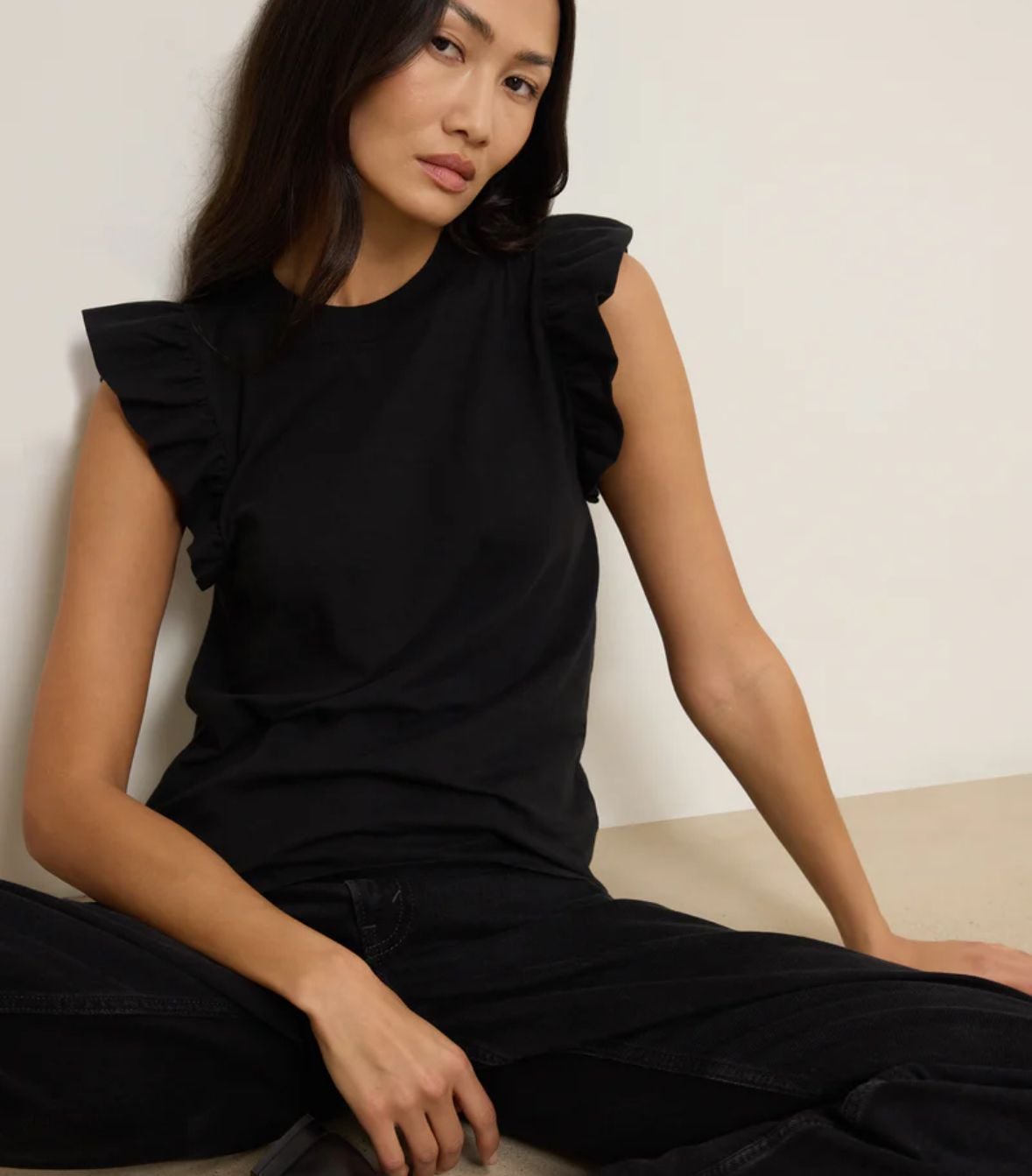 M - Nation Ltd ($85) Black Paulette Ruffle Sleeve Top